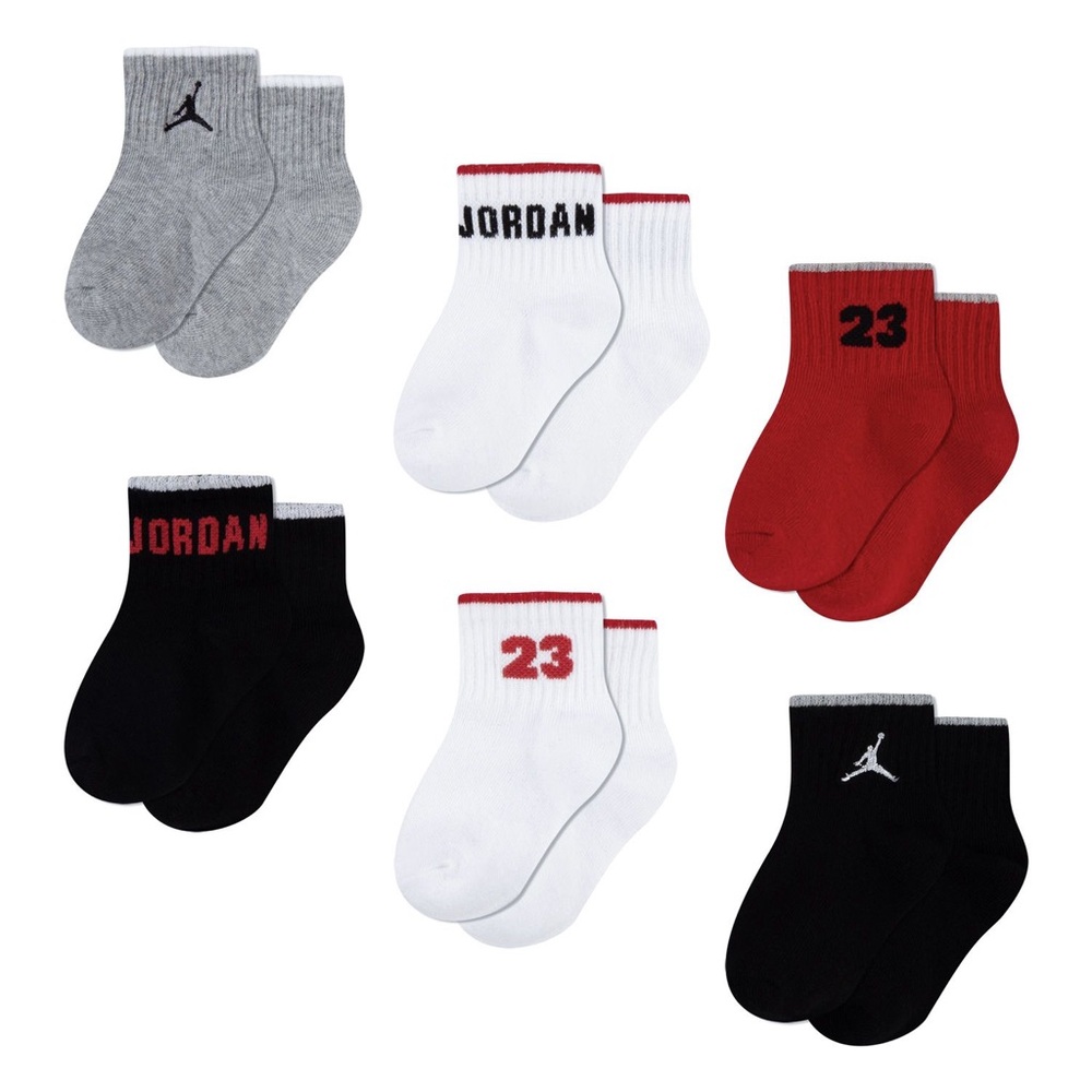 6 Pair NIKE Air Jordan 6pk Baby Socks 2-4Years Red Black White Gray Jumpman NWT